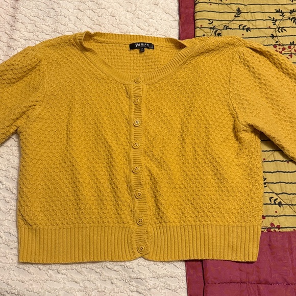 Women's Mustard yellow crop cardigan 3X - Picture 4 of 9